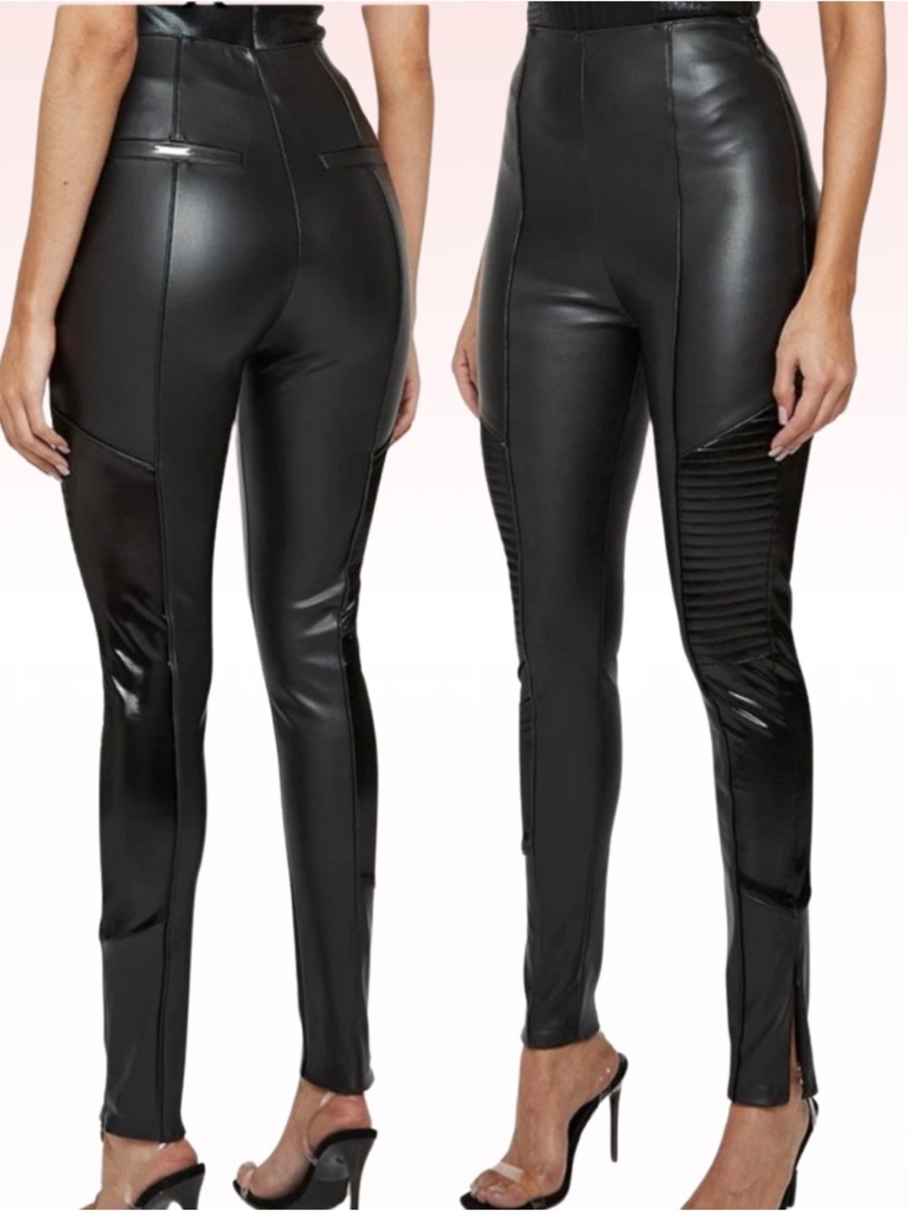 MANIERE DE VOIR Vegan Leather Black Ribbed Leggings (Sz US 4)